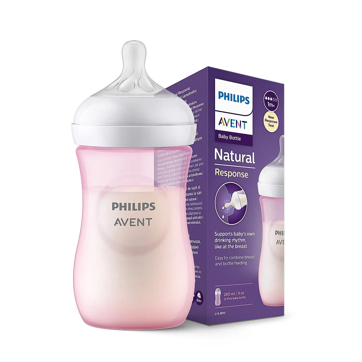 Бутылочка Philips Avent Natural Response, 260 мл Розовая 1 шт