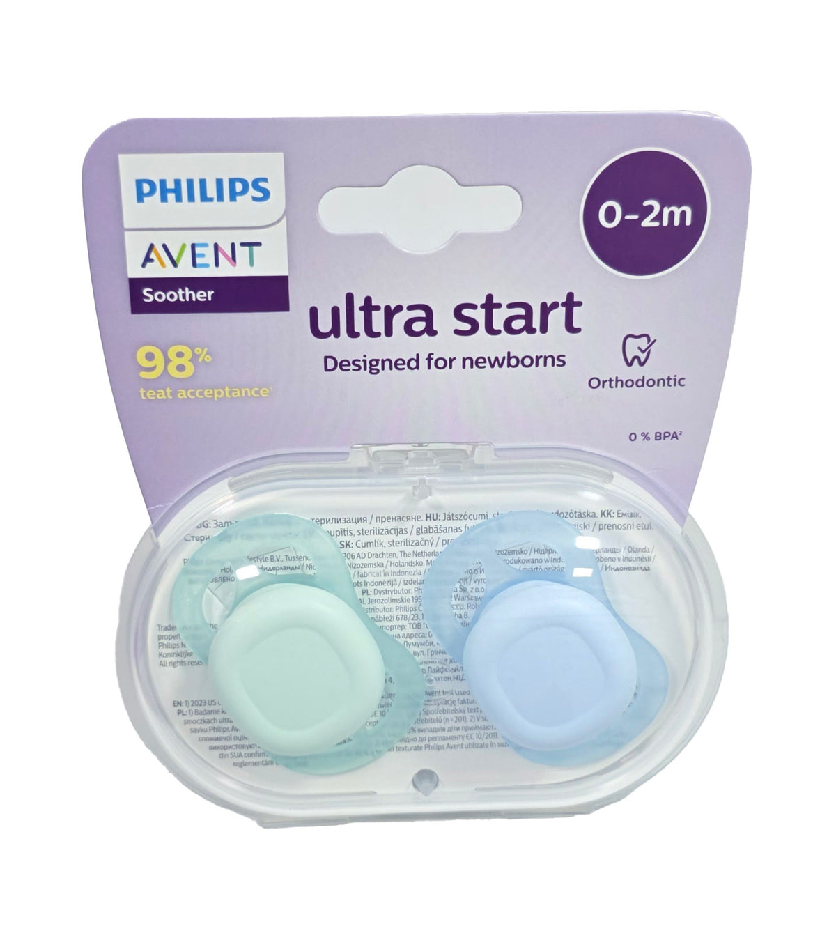 Пустышка Philips Avent Ultra Start новорождённым, Мятный/голубой