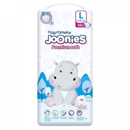 Подгузники Joonies Premium Soft, размер L (9-14 кг), 42 шт
