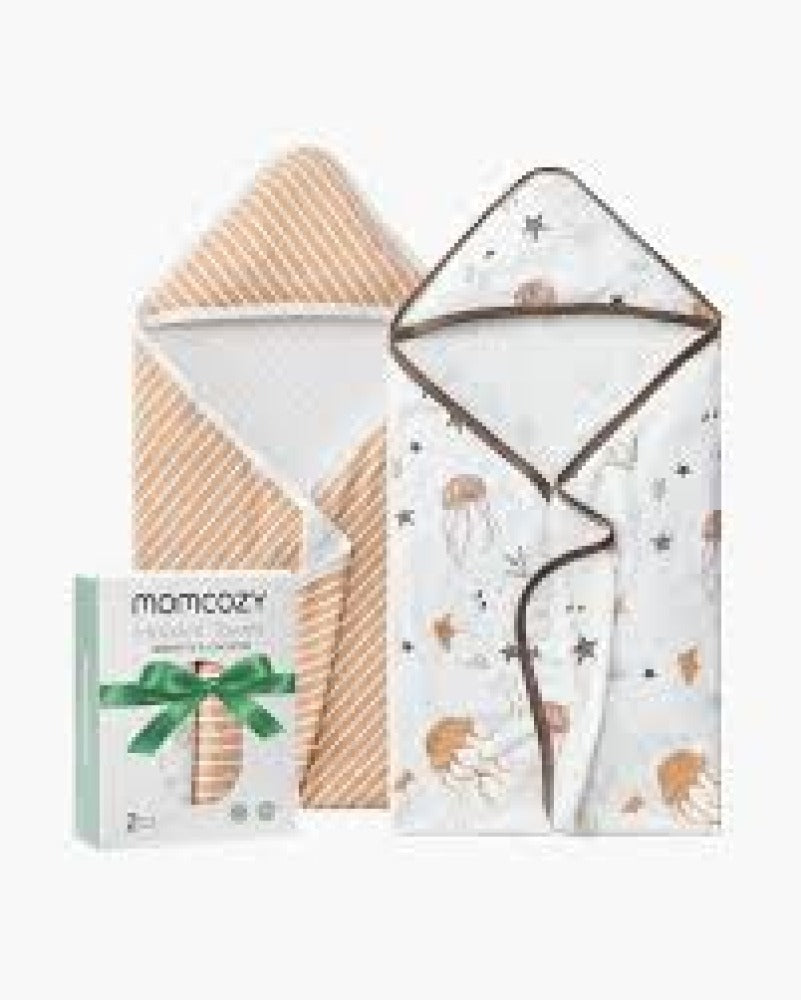 Kapyushonli sochiq Momcozy Ocean Whimsy, 2 dona, chaqaloqlar va bolalar uchun