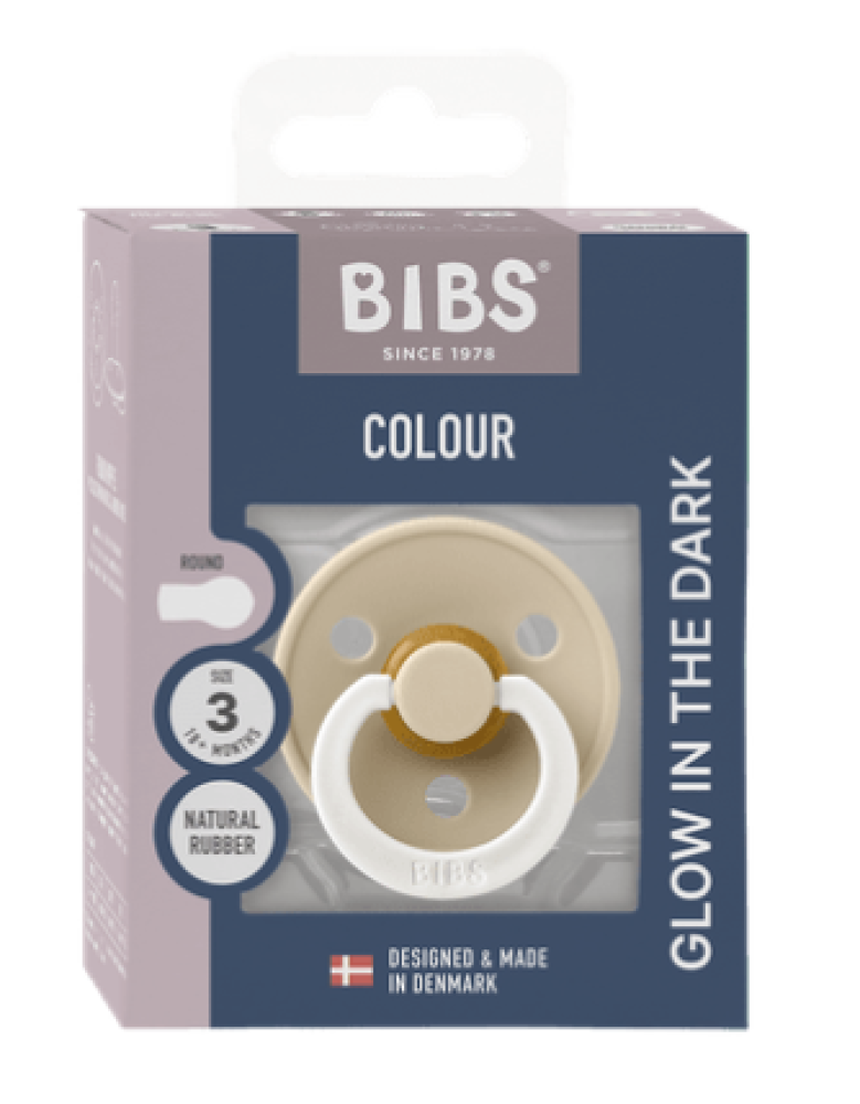 So'rg'ich BIBS Colour GLOW lateksli dumaloq Vanilla 18-36 oylik bolalar uchun